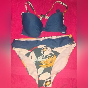 Floral Print Bikini Set - Blue
